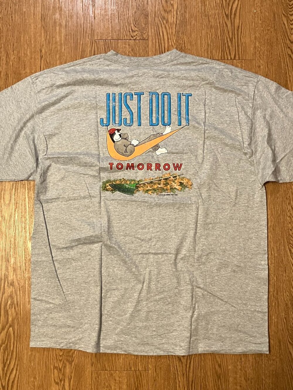 Vintage 2003 Big Dogs Nike Parody T Shirt Mens 2XL Gray Just Do It Tomorrow Vtg